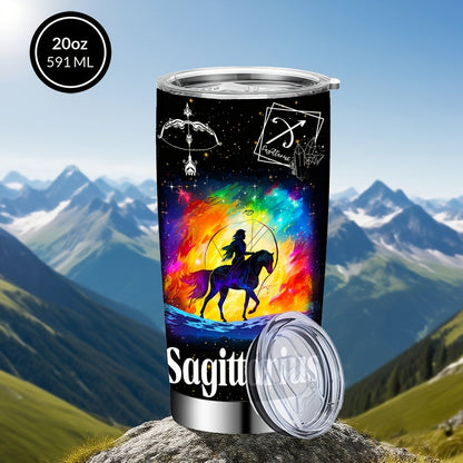 Zodiac Sign Insulated Tumbler 20oz Stainless Steel Travel Cup with Lid & Straw Hot Cold Drinks Horoscope Coffee Mug Gift for Men Women Birthday Christmas