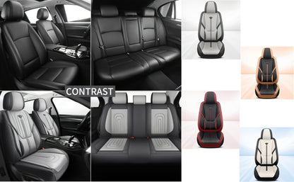 PU Leather Car Seat Cover Full Enclosure with Lumbar Support & Sponge Cushion – Two-Tone Sporty Design Universal Fit for Car Sedan Truck SUV (White-Black / Gray / Red-Black / Orange-Black)