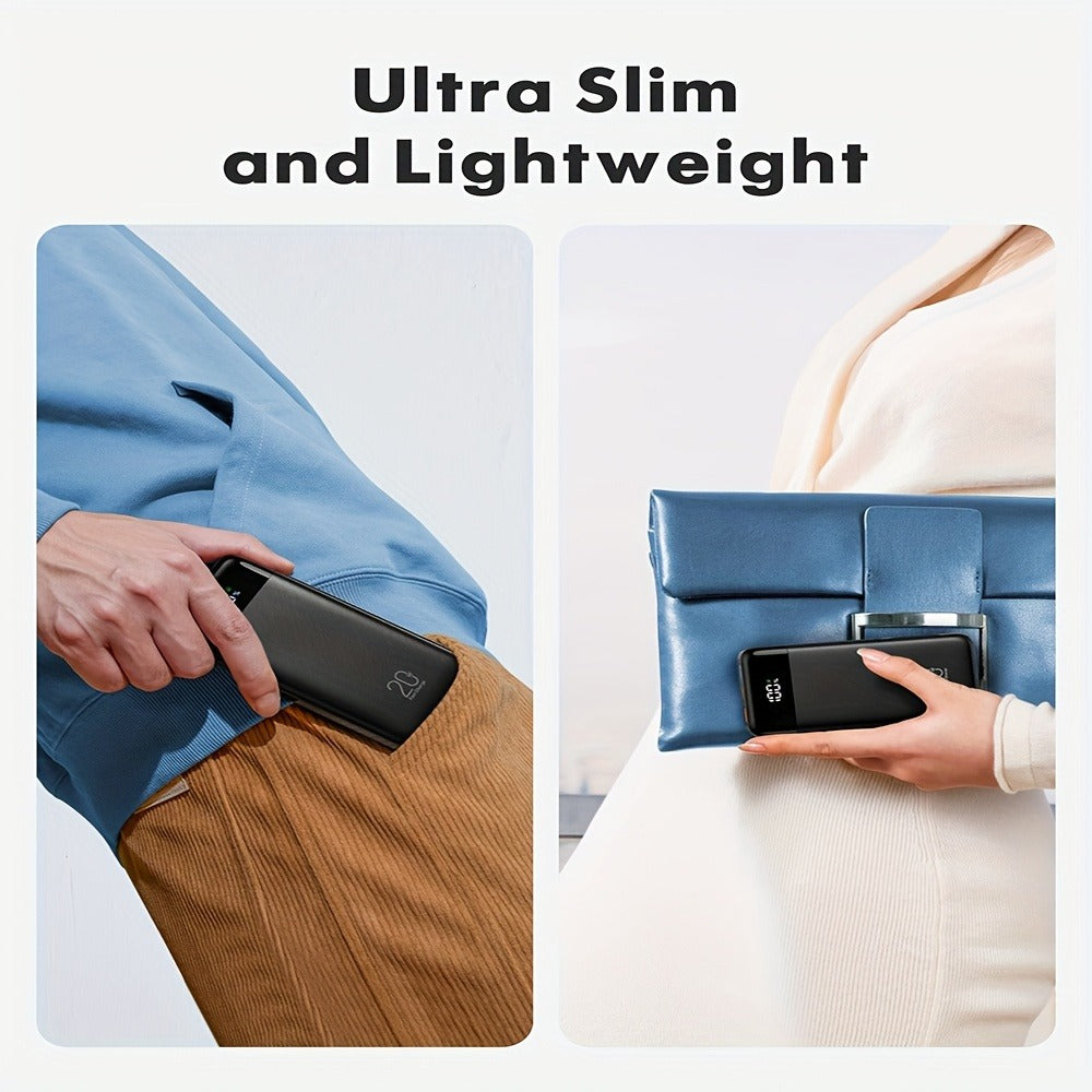 Power Bank 20000mAh with Built-In Cable Set, 20W Listed Charging and Solar or Standard Options