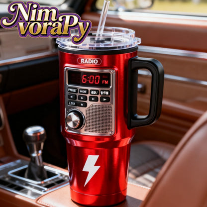 40 oz Insulated Stainless Steel Travel Mug with Retro Console Pattern, Lid and Drinking Straw