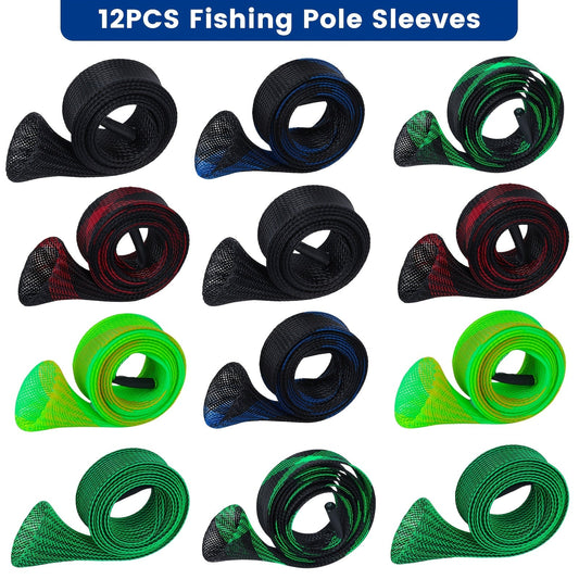 Fishing Rod Sleeve Socks 6/12pcs – PET Anti-Abrasion Rod Protectors for Fly, Spinning & Casting Rods