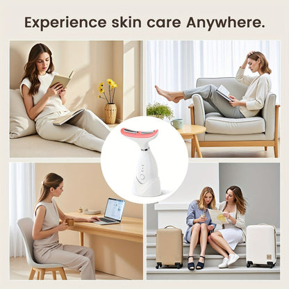 LED Neck Massager 7-Color Light Therapy Vibrating Face & Neck Skin Tightening Device — USB Rechargeable Portable Electric Facial Massage Tool Anti-Aging Beauty Gift