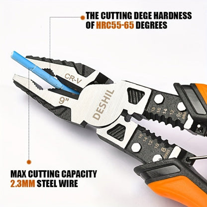 Pliers Set 9-in-1 Multi-Function Industrial Grade, 8.5" Lineman Pliers, 8.5" Long Nose Pliers, 8" Diagonal Side Cutters, CRV Steel TPR Handle Wire Stripper Crimper Cutter for Electrical & Auto Repair