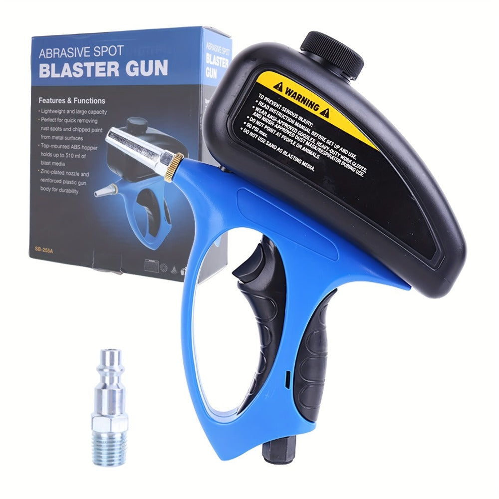 Sandblaster Gun for Air Compressor Pneumatic Abrasive Blasting – 90 PSI Max, 500ml Tank, Small Nozzle, for Metal Rust Removal, Glass Etching, Polishing & Auto Repair – Blue, Red & Yellow