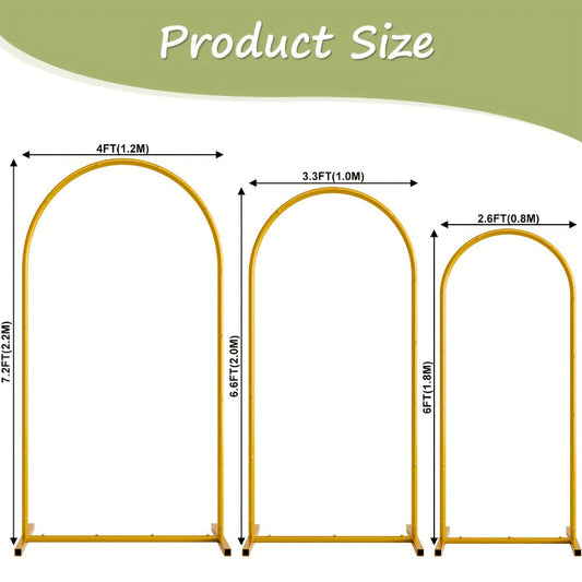 3-Pack Golden Metal Photo Backdrop Arch Set (7.2/6.6/6ft) | Wedding Ceremony Party Frame for Birthday, Graduation, Photography Background Decor, Halloween, Thanksgiving & Christmas Gift