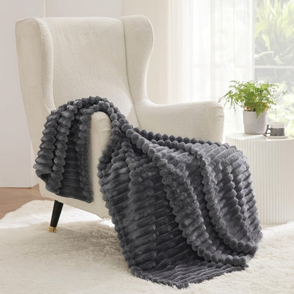 Reversible Faux Rabbit Hair Blanket in Four Colors and Five Sizes from 39 x 60 to 108 x 90 Inches
