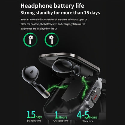 Smart Watch and TWS Earbuds Combo with Integrated Charging Case and Ten Metal Strap Selections