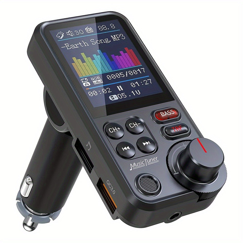 Car FM Bluetooth Transmitter with 1.8" Color Screen – 18W Fast Car Charger, Hands-Free Calls, Music Streaming, FM Modulator, Powerful Microphone, Compatible with Smartphones & Tablets