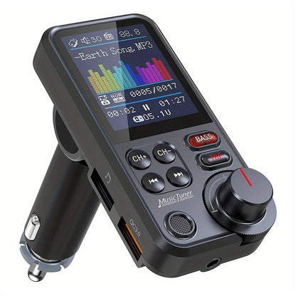 Car FM Bluetooth Transmitter with 1.8" Color Screen – 18W Fast Car Charger, Hands-Free Calls, Music Streaming, FM Modulator, Powerful Microphone, Compatible with Smartphones & Tablets