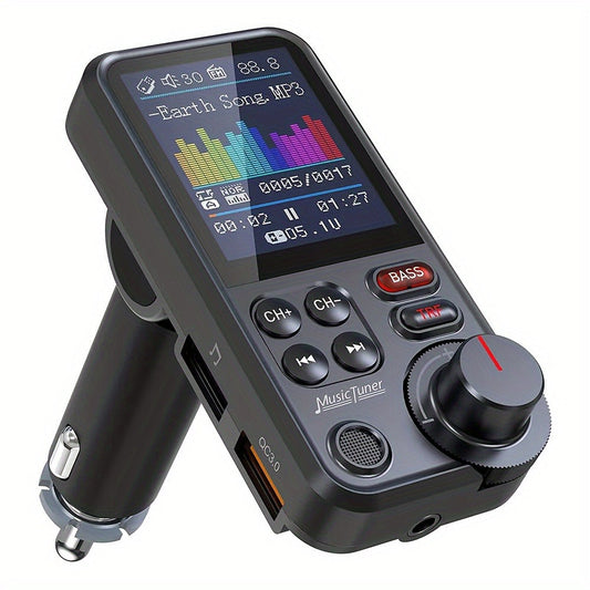 Car FM Bluetooth Transmitter with 1.8" Color Screen – 18W Fast Car Charger, Hands-Free Calls, Music Streaming, FM Modulator, Powerful Microphone, Compatible with Smartphones & Tablets