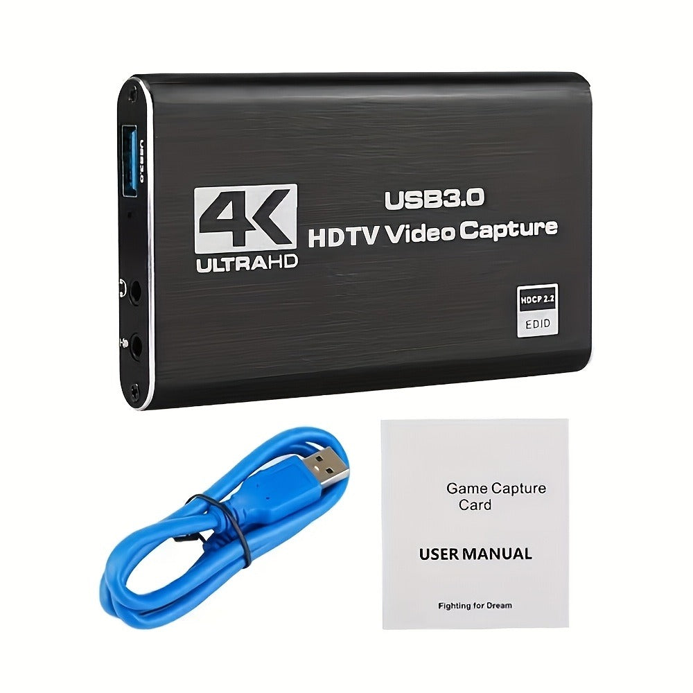 4K USB 3.0 Video Capture Card - 1080P 60fps HD Recorder, 4K UHD 60Hz Input, Compatible with OBS Live Game Streaming, Plug and Play for PC Mac PS5 Xbox Switch
