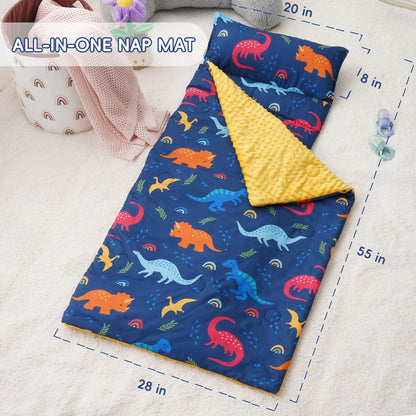Kids Nap Mat Roll-Up Sleeping Mat for Daycare & Travel - 100% Polyester, Machine Washable, Fun Prints