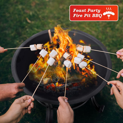 22-Inch Round Fire Pit with Domed Mesh Cover, Inner Log Grate, Four-Leg Stand and Long Poker