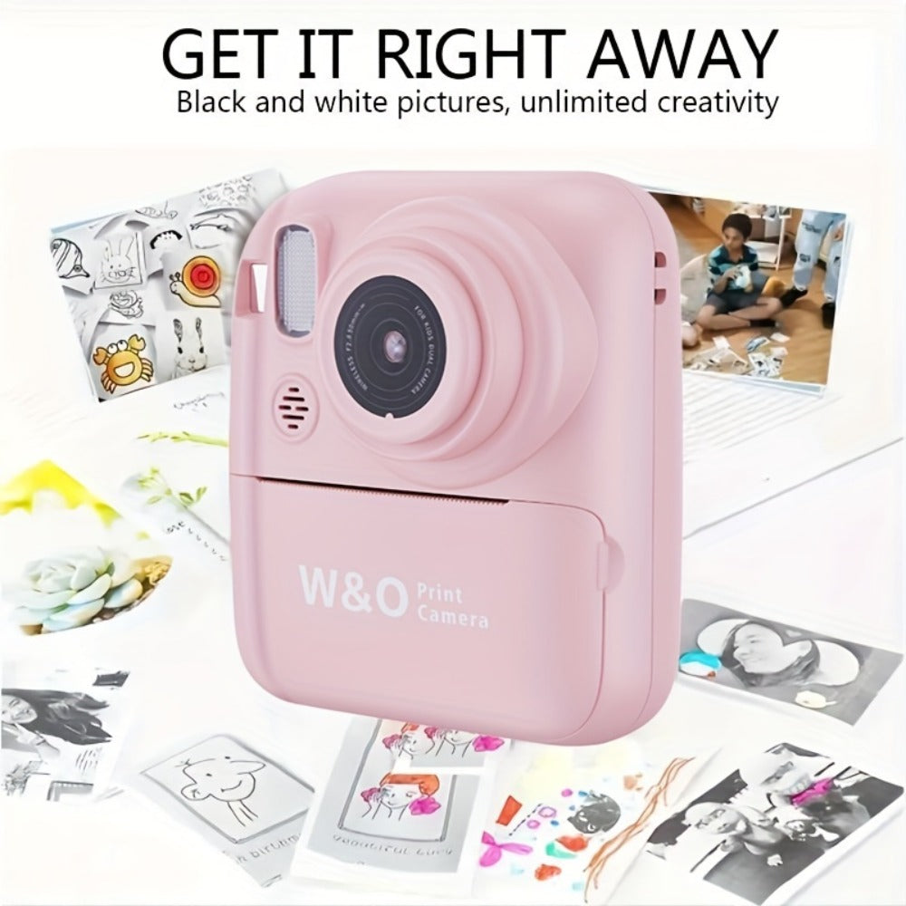 Instant Print Camera for Kids 48MP with Print Paper 32G TF Card 1080P FHD Video Flash MP4 Puzzle Game Cartoon Mini Digital Camera Printer Ages 6+ Birthday Christmas Gift