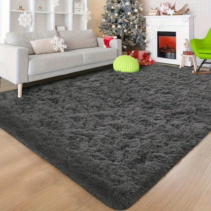 Shaggy Area Rug Soft Plush Fuzzy Carpet Non-Slip Tie-Dye Design for Bedroom Living Room Nursery Dorm — Pet Friendly Machine Washable Multiple Sizes & Colors