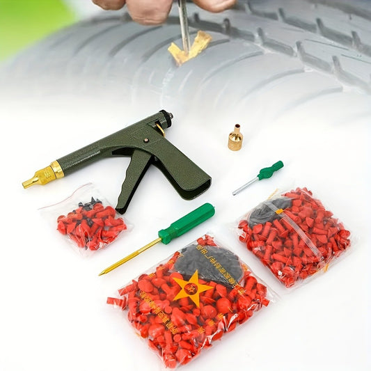 Tubeless Tire Repair Gun Kit with Mushroom Plug & Probe Nozzle, Spring-Loaded Puncture Fix Tool for Cars Trucks SUVs Travel Trailers & Fifth Wheels, No Dismounting Required, Metal, DIY Flat Tire Repair