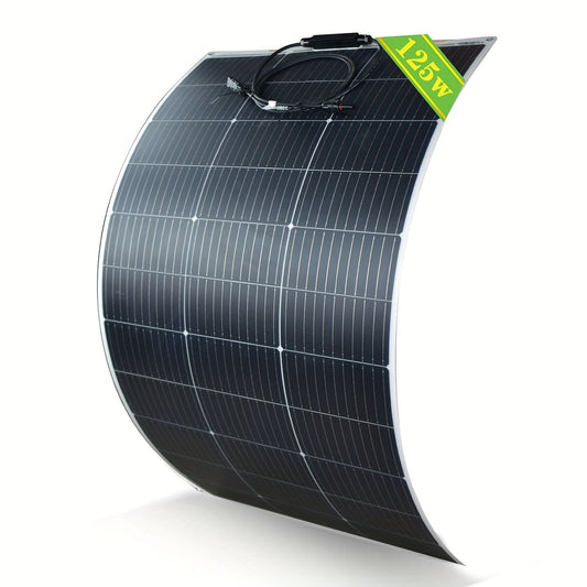 Flexible Solar Panel 125W 18V 18BB Monocrystalline Solar Cell Bendable 30 Degree Ultra-Thin Lightweight for 12V Battery Charge RV Boat Camper Van Roof Camping Outdoor Hiking