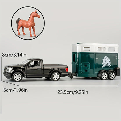 RMZCity 1:36 Scale Zinc Alloy Pull Back Car with Horse Trailer & Horse Vehicle, Openable Doors Diecast Toy Set for Kids & Adults