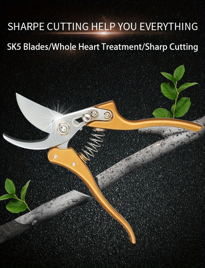 Japanese Gardening Shears Heavy Duty with Ergonomic Handle, Floral Scissors & Pruning Shears for Plant Trimming, Branch Cutting & Outdoor Garden Work – Gold & Black