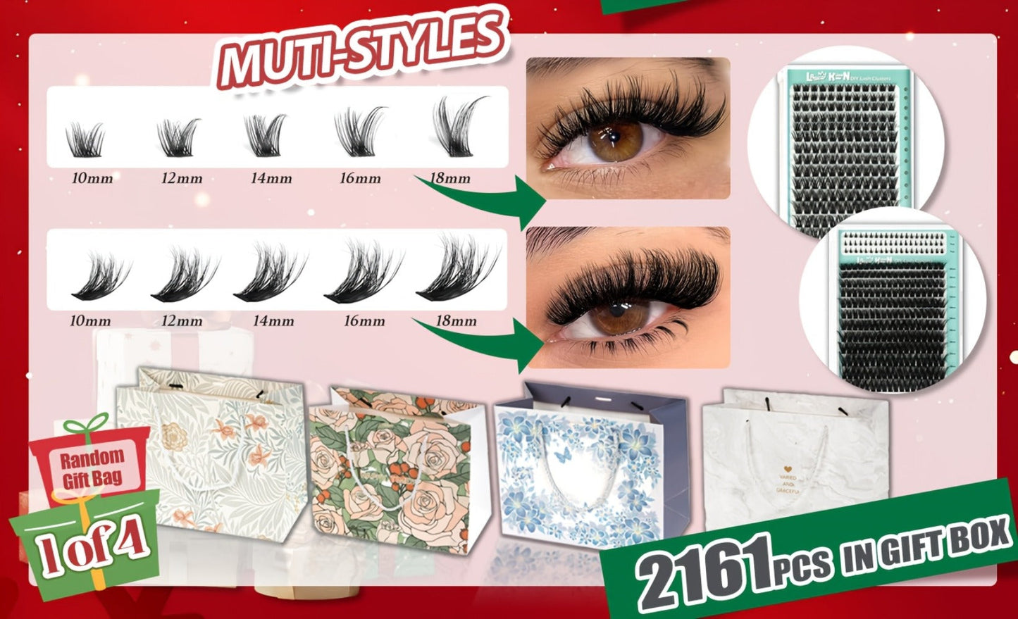 False Eyelash Cluster Kit with Four Package Options from 209 to 1993 Pieces plus Tools and Gift Bags