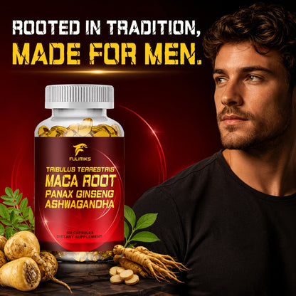 Men's Vitality Capsules with Tribulus Terrestris, Maca Root, Panax Ginseng & Ashwagandha – Daily Immune & Energy Support Supplement for Men | 120 Capsules | ShopVora UK