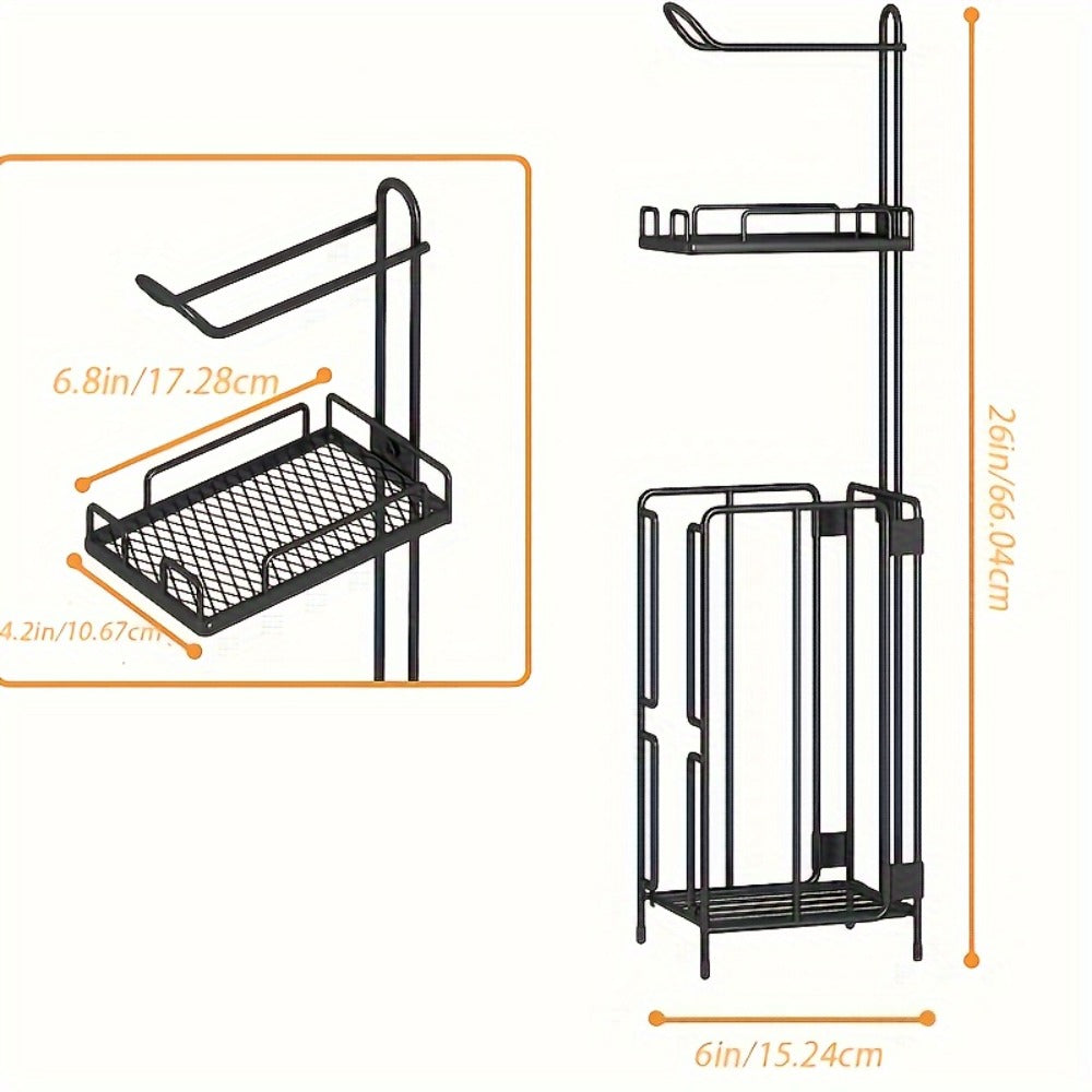 Freestanding Toilet Paper Holder with Square Reserve-Roll Cage, Upper Shelf and Single or Two-Pack Options