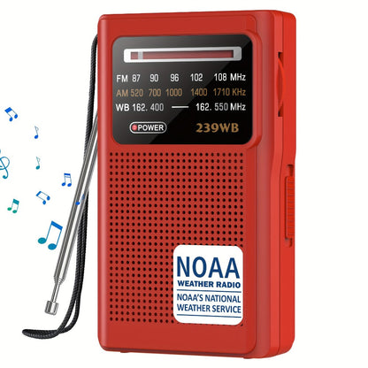 Portable AM/FM/NOAA Weather Radio with 2-AA Battery Power, Earphone Jack and Three Color Options