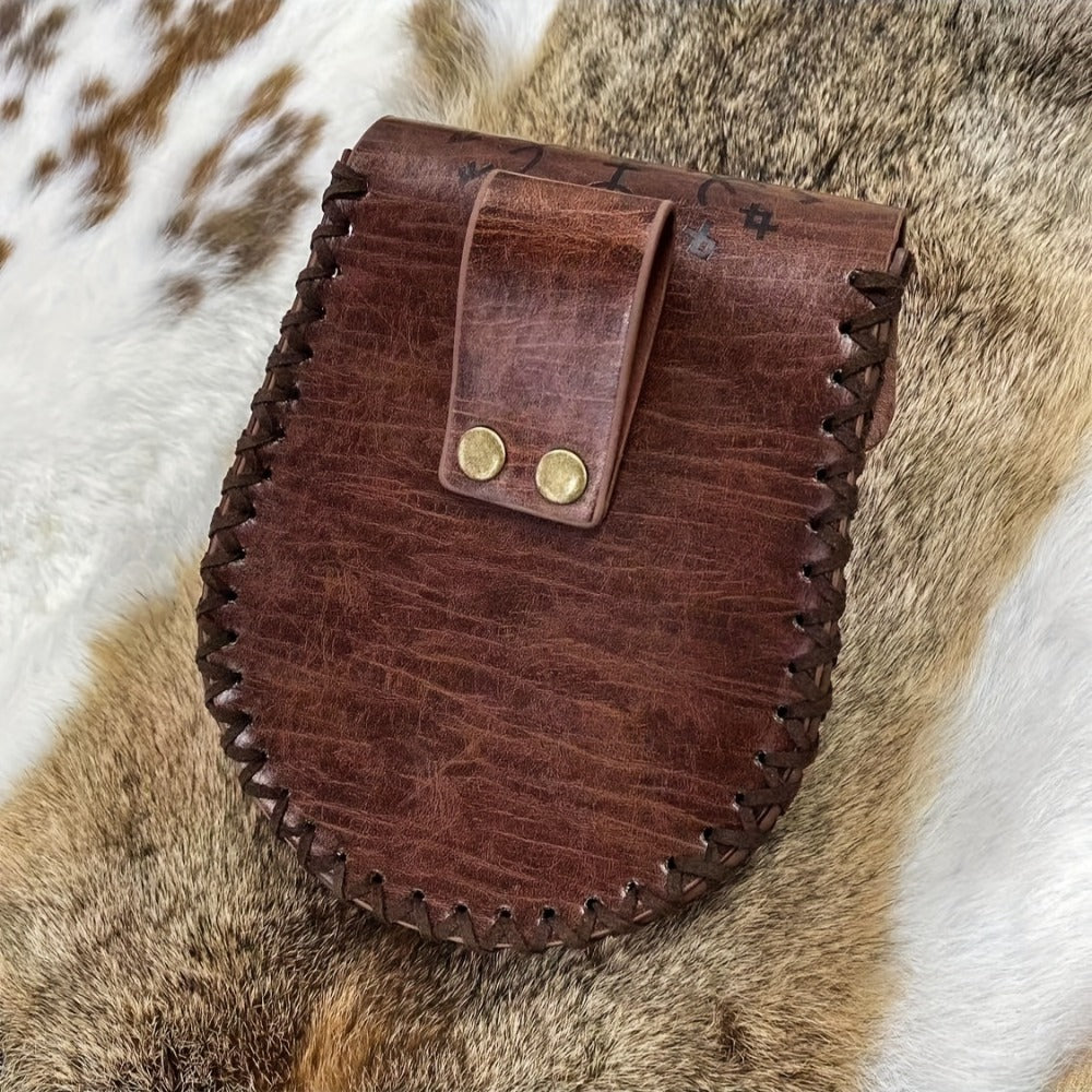 Costume Accessories Faux Leather Medieval Belt Pouch with Five Embossed Design Options in Brown or Black