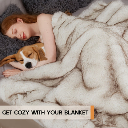 Faux Fur Throw Blanket 1060GSM Luxury - Super Soft Reversible Plush Mink Blanket for Bed Couch Sofa, Oversized Heavy Weight Cozy Blanket, Leopard Animal Print & Solid Colors, Throw & Twin Size