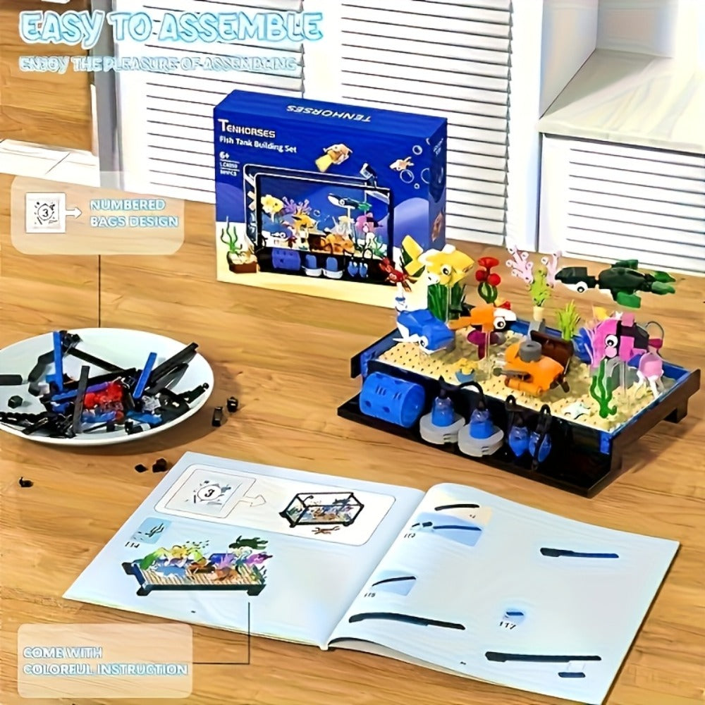 501-Piece Ocean Aquarium Building Block Set LC8059 with LED Light and Marine Life Display Scene