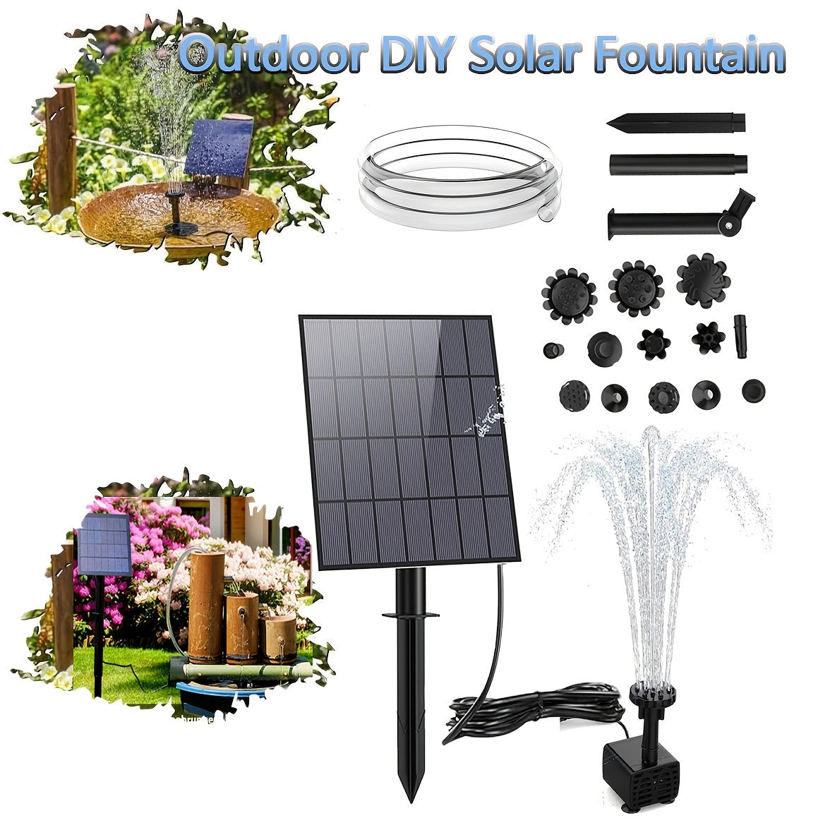 Solar Fountain Pump LED Lights Remote Control – 16 Nozzles 4400mAh
