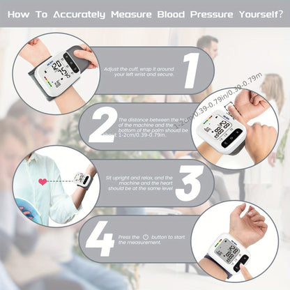 Blood Pressure Monitor by SEJOY, Wrist LCD Device with Included Strap and Battery Color Options