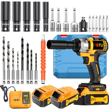 Impact Drill Set 21V Cordless with Drill Bit Accessories, Toolbox & Charger – Heavy Duty Wireless Impact Wrench Drill, 2AH / 4AH Battery Options, for Car Repair, Construction & Heavy-Duty DIY Projects