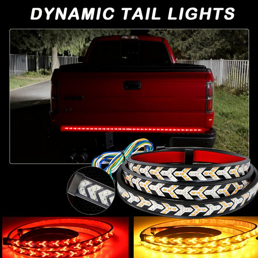 LED Tailgate Light Bar 60 Inch – Fishbone Arrowhead Strip Light for Truck, Pickup, SUV & Trailer | DC 12V 24V | No-Drill Install | Anti Rear-End Safety
