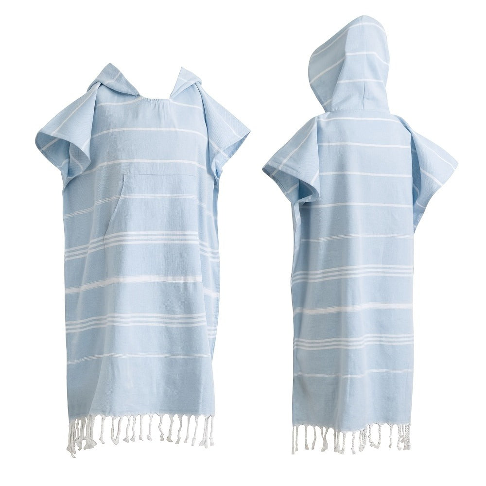 Hooded Beach Poncho Turkish Cotton Sandproof - Wearable Surf Changing Towel Thin Bathrobe, S & L