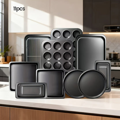 Baking Pan Set Nonstick Carbon Steel Cookie Sheets Roasting Pans Round Cake Muffin Pizza for Home Cooking, Dining and Outdoor Meals