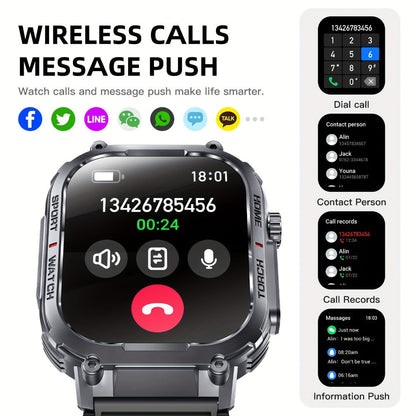Waterproof Smartwatch with 100+ Sport Modes & LED Flashlight – 2.02" TFT Screen Wireless Calling Sleep Tracker Fitness Activity Tracker Heart Rate Compatible with iPhone Android Gift for Men Women