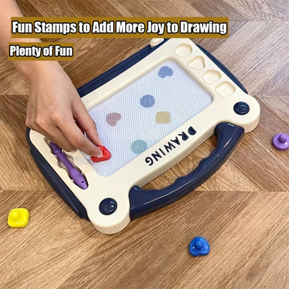 Portable Kids Magnetic Drawing Board with Four Shape Stamps, Tethered Stylus, Carry Handle and Slide Eraser