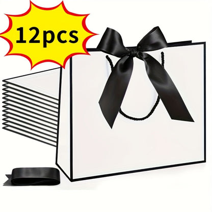 Gift Bag Set Pull-Handle Ribbon Design, 12, 24 or 36 Bags in Five Colorways with 11.8 x 10 x 4 Inch Format