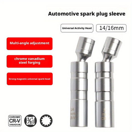 Magnetic Spark Plug Socket Set 14mm 16mm with 3/8" Drive Alloy Steel Ratchet Wrench 2-Piece Universal Spark Plug Removal Tool Kit for Car Truck Motorcycle