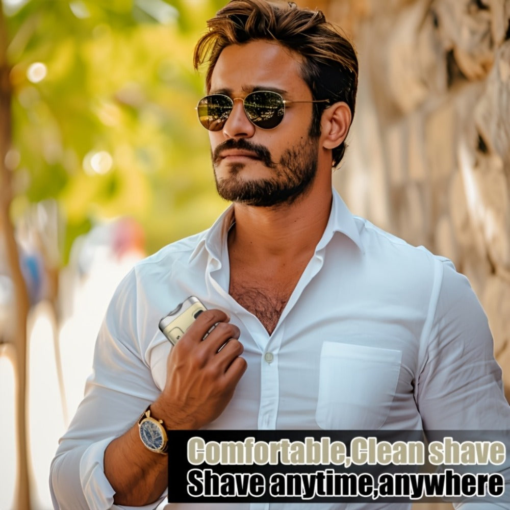Mini Travel Shaver for Men Dual Floating Blade USB Rechargeable Compact Electric Razor with Digital Display Pocket Size Clean Shave Classic Black Gift for Him Holiday Christmas