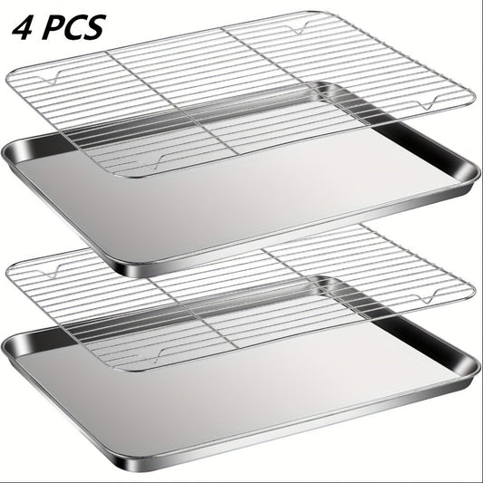 Baking Sheet and Rack Set Stainless Steel Half Sheet Pan with Cooling Rack Heavy Duty Rust Free Dishwasher Safe for Cookie Baking Roasting Grilling 2 3 4 Pan Options