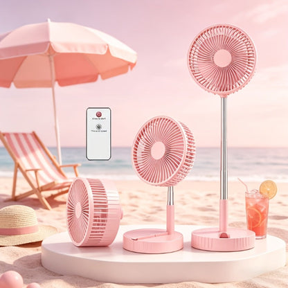 Portable Fan Foldable USB Rechargeable 3600mAh | 4-Speed Remote Control Tower Fan with 7-Color Ambient LED Light Low Noise | Expandable Cordless Fan for Office Bedroom Travel Camping Dorm | Pink White