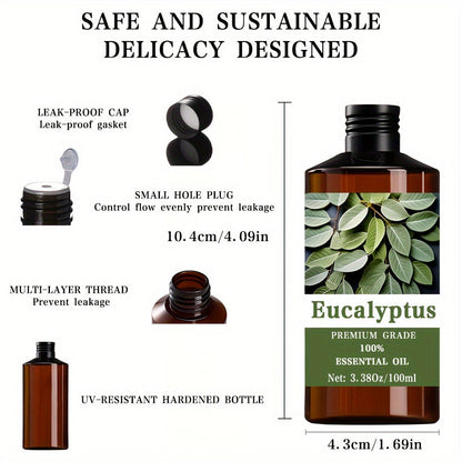 Essential Oil Eucalyptus Fresh Clean Aroma in 100ml Bottle for Diffuser, Massage, Meditation and Personal Care