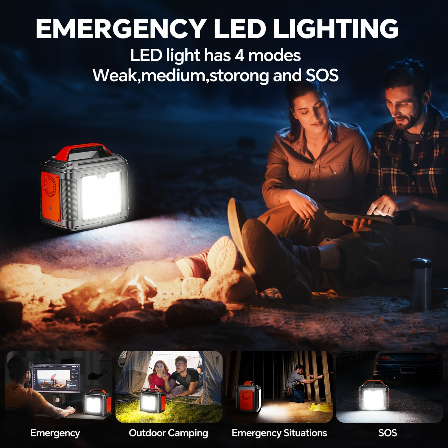Portable Power Station 296Wh 300W with AC, DC, USB, LED Light and Optional 60W Solar Panel