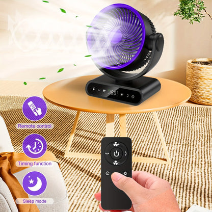 Camping Fan with LED Light Battery Powered 20000mAh 40000mAh 9-Inch 5-Speed Remote Control 90° Tilt 120° Oscillating Quiet Air Circulator for Outdoor Home