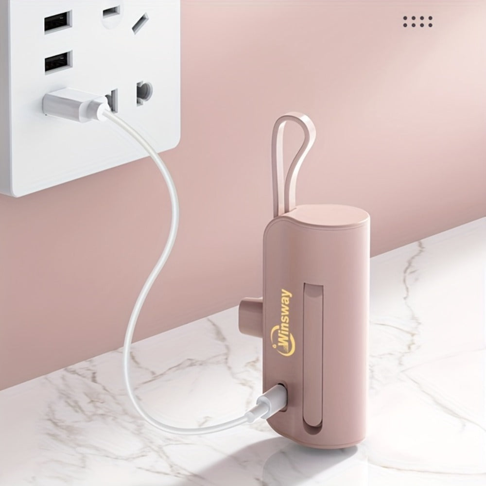 Power Bank 5000mAh Capsule with Dual-Port Options, Wireless Charging and Phone Holder in Four Colors