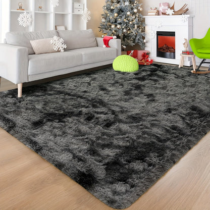 Shaggy Area Rug Soft Plush Fuzzy Carpet Non-Slip Tie-Dye Design for Bedroom Living Room Nursery Dorm — Pet Friendly Machine Washable Multiple Sizes & Colors