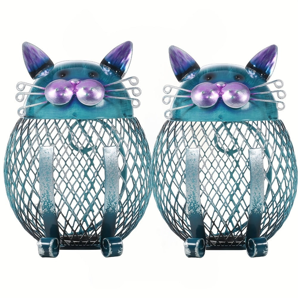 Decorative Open-Mesh Cat-Shaped Coin Bank with Removable Bottom Plug and One- or Two-Piece Options