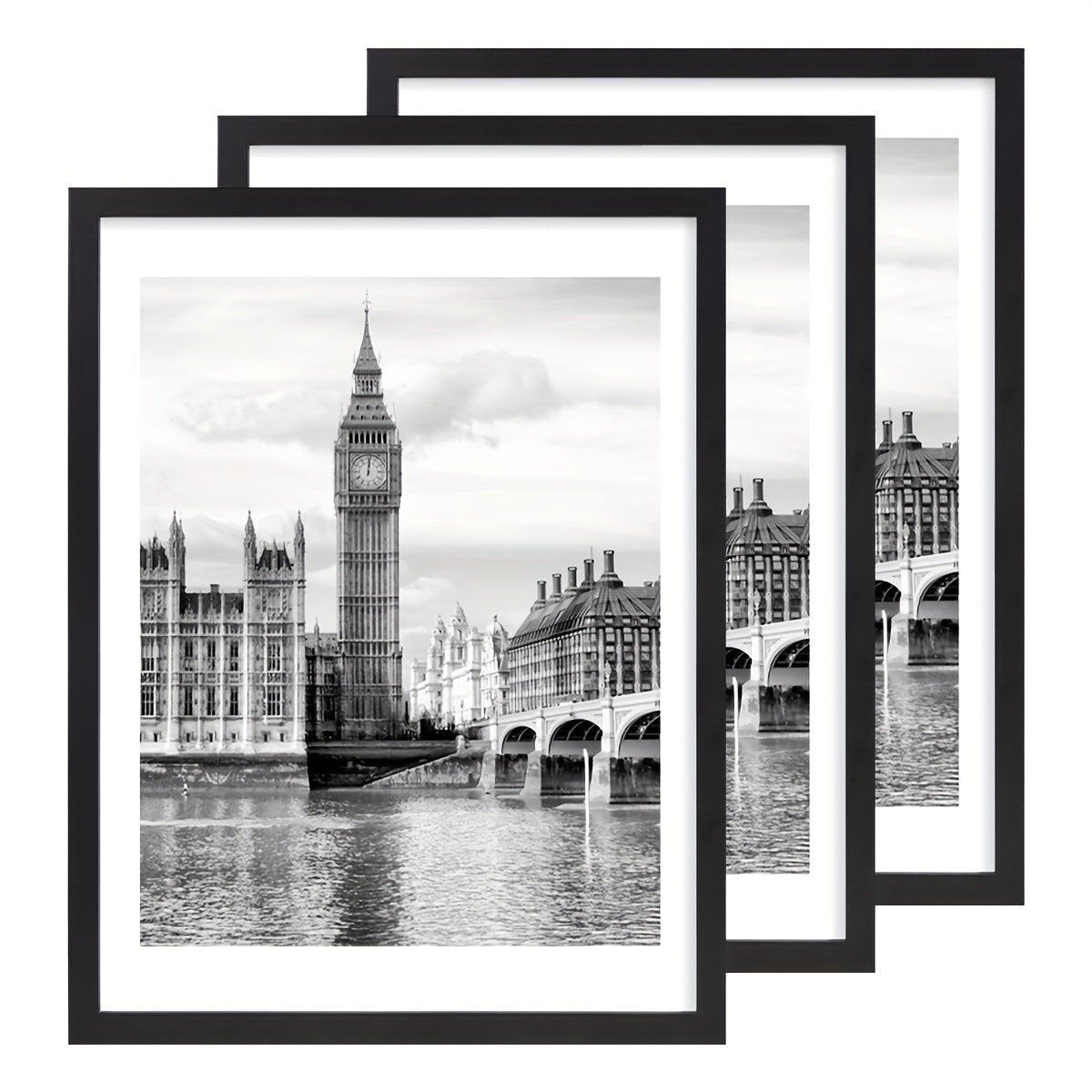 Three-Piece 12 x 16-Inch Wall Picture Frame Set in Black, White, Gold and Four Wood-Tone Finishes